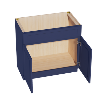 HB-VSB3621: Indigo Blue Shaker 36"W x 34-1/2"H x 21"D 2 Doors & 1 False Drawer Vanity Sink Base Cabinets