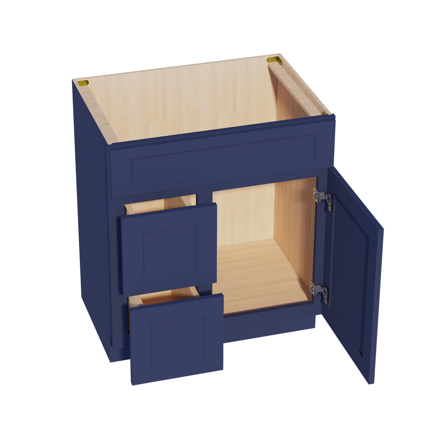 HB-VSD3021L: Indigo Blue Shaker 30"W x 34-1/2"H x 21"D 1 Door & 2 Left Drawers Offset Vanity Sink Base Cabinets