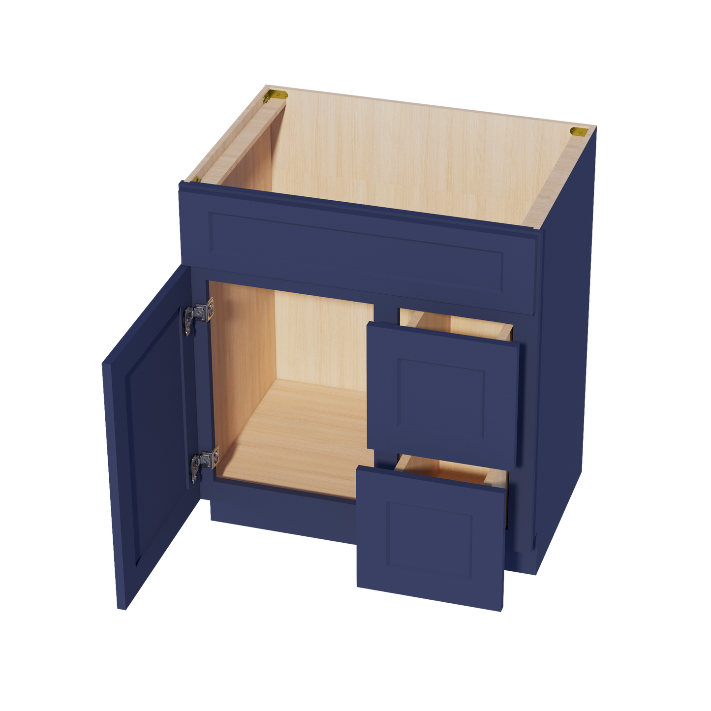 HB-VSD3021R: Indigo Blue Shaker 30"W x 34-1/2"H x 21"D 1 Door & 2 Right Drawers Offset Vanity Sink Base Cabinets