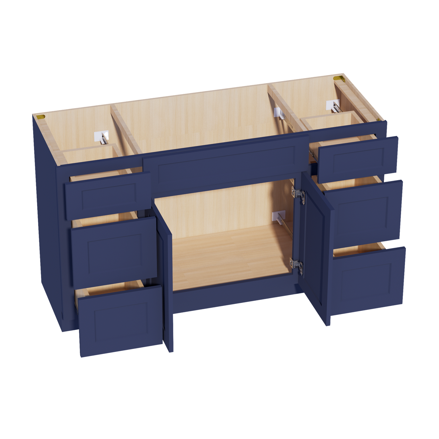 HB-VSD60SINGLE: Indigo Blue Shaker 60"W x 34-1/2"H x 21"D 2 Doors, 6 Drawers & 1 False Drawer Single Sink Vanity Base Combo Cabinets