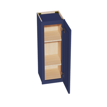 HB-W1236: Indigo Blue Shaker 12"W x 36"H 1 Door & 2 Shelves Standard Wall Cabinet