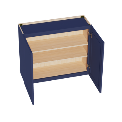 HB-W3630: Indigo Blue Shaker 36"W x 30"H 2 Doors & 2 Shelves Standard Wall Cabinet