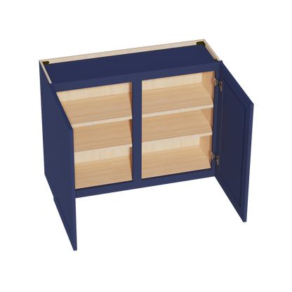 HB-W3930: Indigo Blue Shaker 39"W x 30"H 2 Doors & 2 Shelves Standard Wall Cabinet