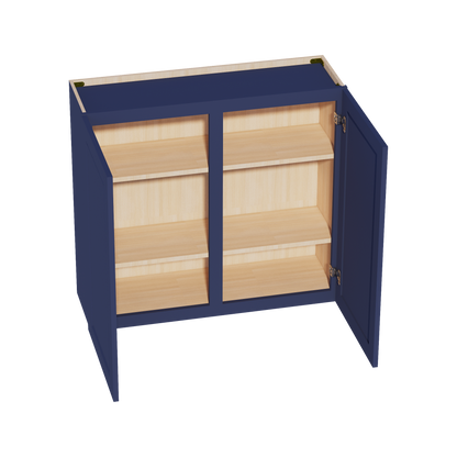 HB-W3936: Indigo Blue Shaker 39"W x 36"H 2 Doors & 2 Shelves Standard Wall Cabinet