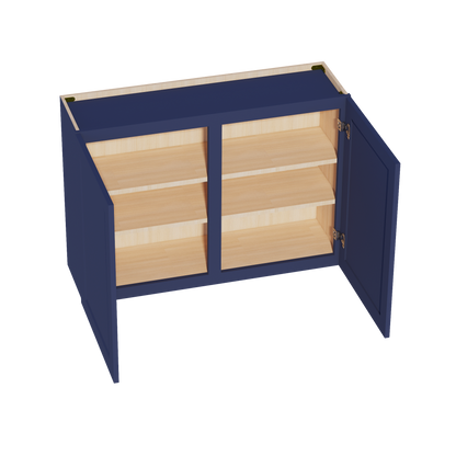 HB-W4230: Indigo Blue Shaker 42"W x 30"H 2 Doors & 2 Shelves Standard Wall Cabinet