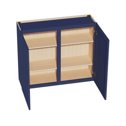 HB-W4236: Indigo Blue Shaker 42"W x 36"H 2 Doors & 2 Shelves Standard Wall Cabinet