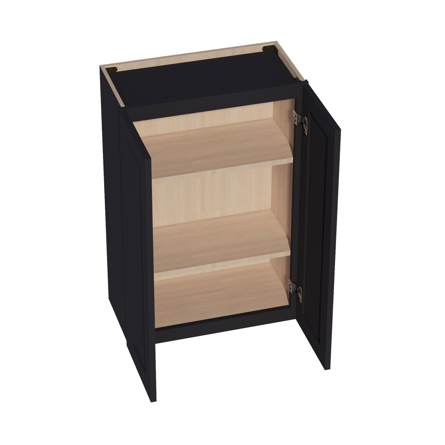 HE-W2436: Ebony Black Shaker 24"W x 36"H 2 Doors & 2 Shelves Standard Wall Cabinet