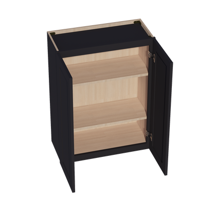 HE-W2736: Ebony Black Shaker 27"W x 36"H 2 Doors & 2 Shelves Standard Wall Cabinet