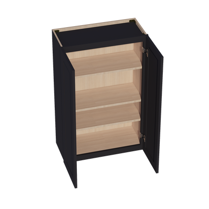 HE-W2742: Ebony Black Shaker 27"W x 42"H 2 Doors & 3 Shelves Standard Wall Cabinet