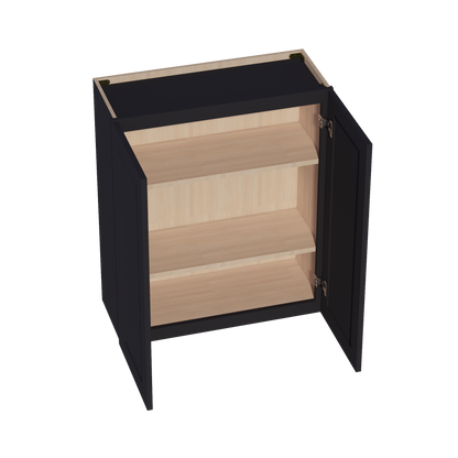 HE-W3036: Ebony Black Shaker 30"W x 36"H 2 Doors & 2 Shelves Standard Wall Cabinet