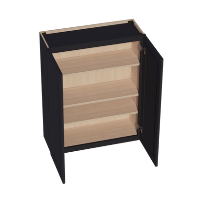 HE-W3342: Ebony Black Shaker 33"W x 42"H 2 Doors & 3 Shelves Standard Wall Cabinet