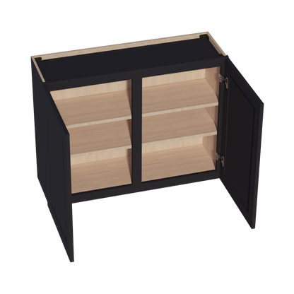 HE-W3930: Ebony Black Shaker 39"W x 30"H 2 Doors & 2 Shelves Standard Wall Cabinet