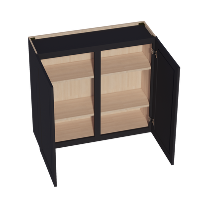 HE-W3936: Ebony Black Shaker 39"W x 36"H 2 Doors & 2 Shelves Standard Wall Cabinet