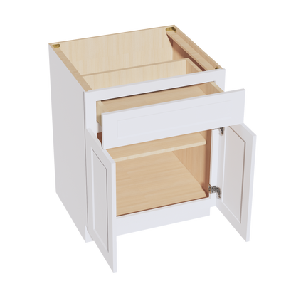 HF-B27: Frost White Shaker 27" 1 Drawer 2 Doors Standard Base Cabinet