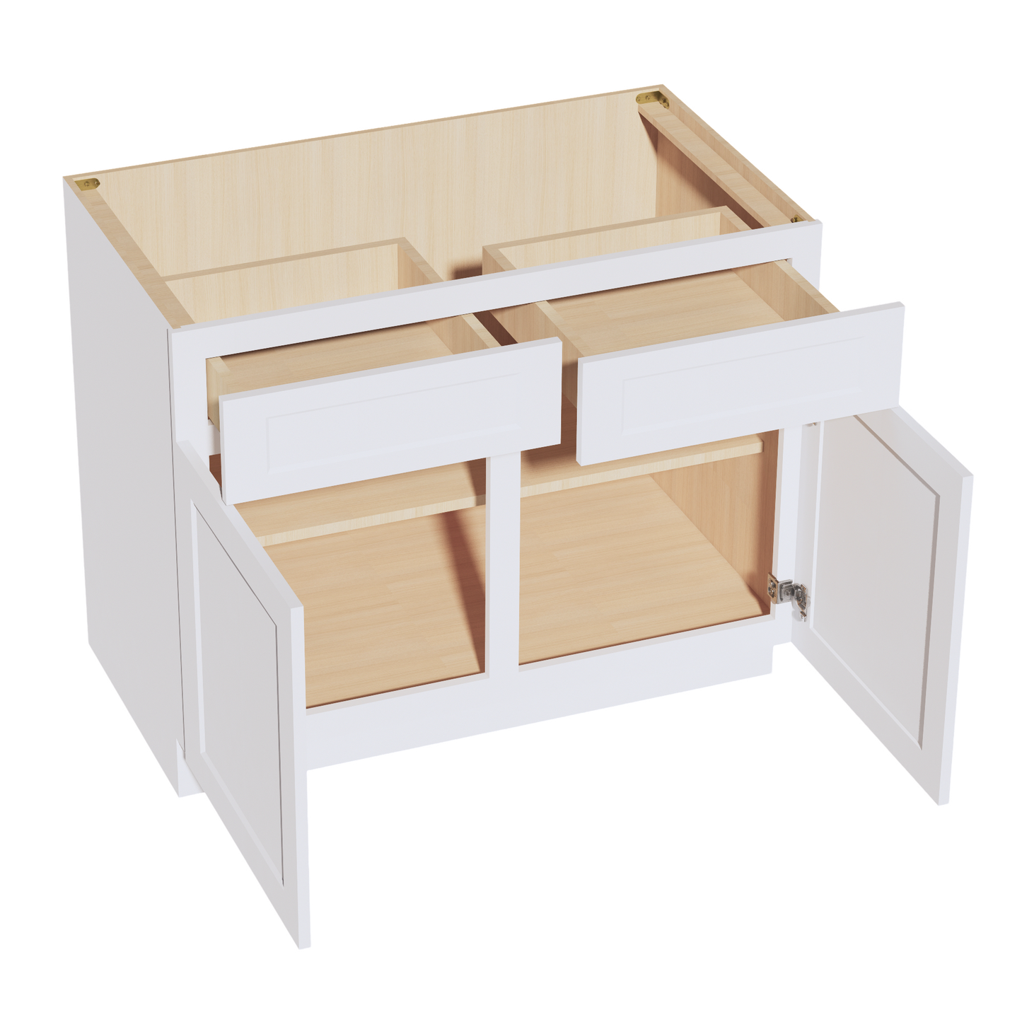 HF-B42: Frost White Shaker 42" 2 Drawers 2 Doors Standard Base Cabinet