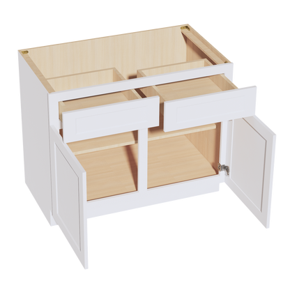 HF-B42: Frost White Shaker 42" 2 Drawers 2 Doors Standard Base Cabinet