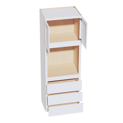 HF-OC3396: Frost White Shaker 33"W x 96"H x 24"D 2 Doors & 3 Drawers Tall Oven Shelf Cabinets