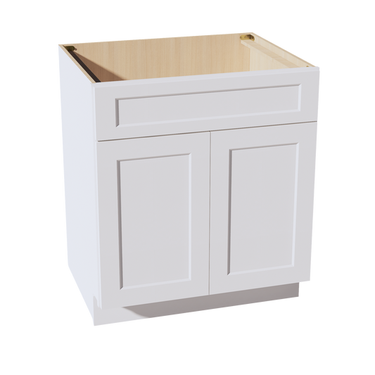 HF-SB30: Frost White Shaker 30" 2 Doors 1 False Drawer Sink Base Cabinet