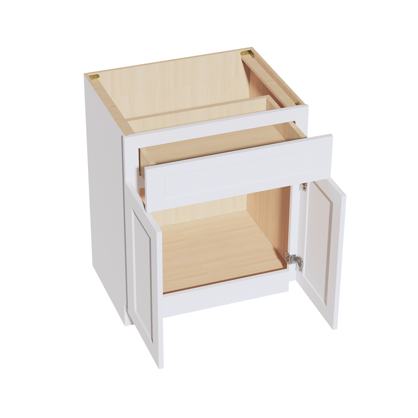 HF-VB2721: Frost White Shaker 27"W x 34-1/2"H x 21"D 2 Doors & 1 Drawer Double Door Vanity Base Cabinets