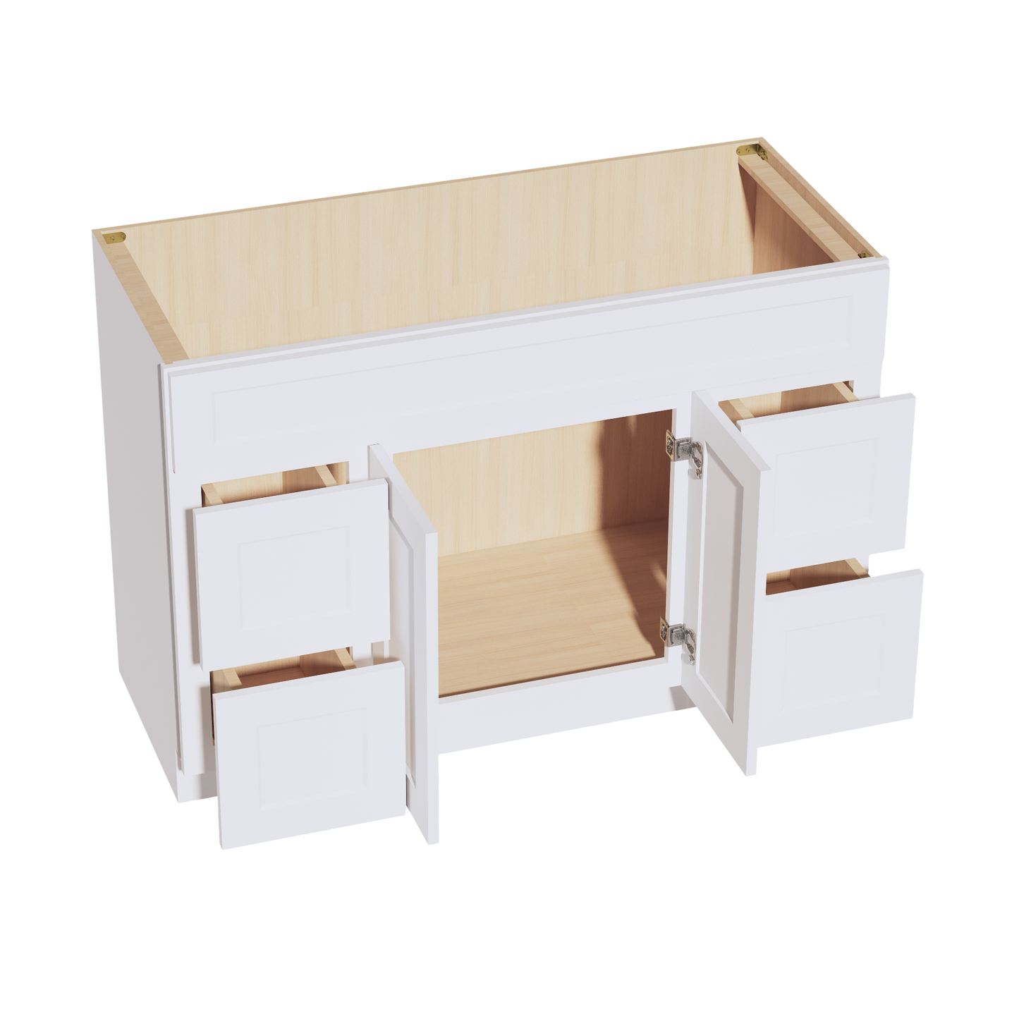 HF-VSD4821: Frost White Shaker 48"W x 34-1/2"H x 21"D 2 Doors, 4 Drawers & 1 False Drawer Centered Vanity Sink Base Cabinets