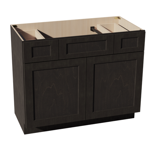 HG-VSD4221: Dark Gray Shaker  42"W x 34-1/2"H x 21"D 2 Doors, 2 Drawers & 1 False Drawer Centered Vanity Sink Base Cabinets