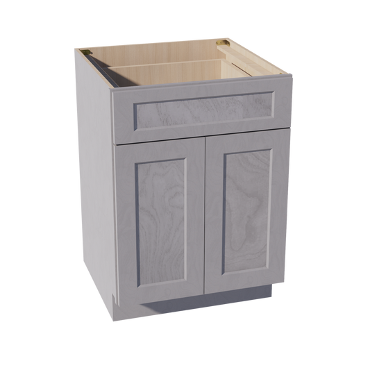 HLG-B24: Light Gray Shaker 24" 1 Drawer 2 Doors Standard Base Cabinet