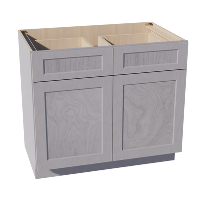 HLG-B39: Light Gray Shaker 39" 2 Drawers 2 Doors Standard Base Cabinet