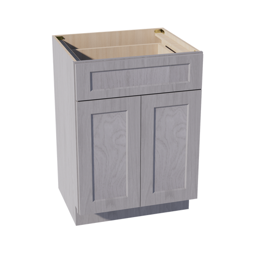 HLG-VB2421: Light Gray Shaker 24"W x 34-1/2"H x 21"D 2 Doors & 1 Drawer Double Door Vanity Base Cabinets