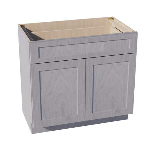 HLG-VB3621: Light Gray Shaker 36"W x 34-1/2"H x 21"D 2 Doors & 1 Drawer Double Door Vanity Base Cabinets