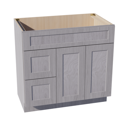 HLG-VSD3621L: Light Gray Shaker 36"W x 34-1/2"H x 21"D 2 Doors & 2 Left Drawers Offset Vanity Sink Base Cabinets