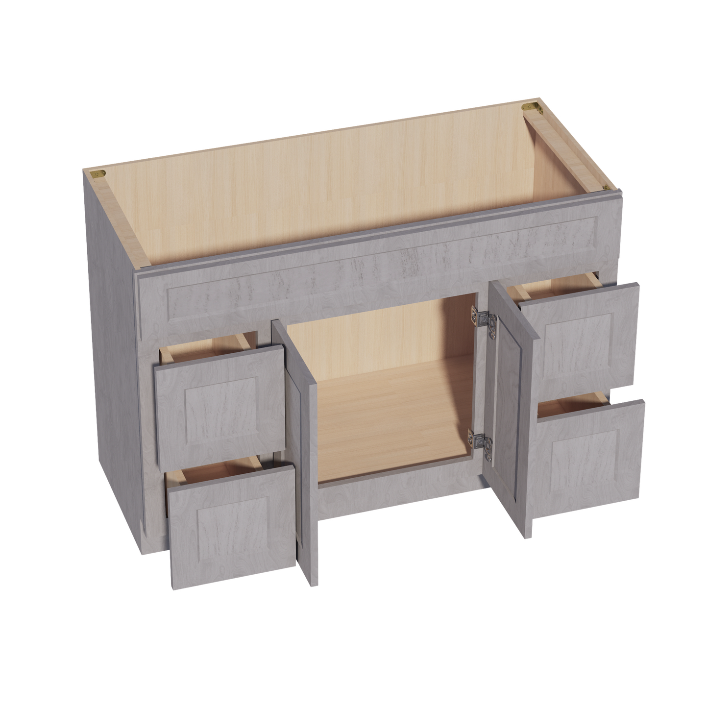 HLG-VSD4821: Light Gray Shaker 48"W x 34-1/2"H x 21"D 2 Doors, 4 Drawers & 1 False Drawer Centered Vanity Sink Base Cabinets