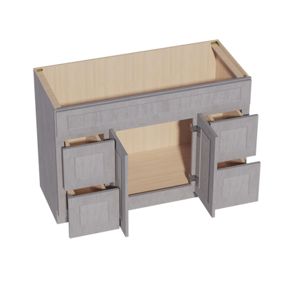 HLG-VSD4821: Light Gray Shaker 48"W x 34-1/2"H x 21"D 2 Doors, 4 Drawers & 1 False Drawer Centered Vanity Sink Base Cabinets