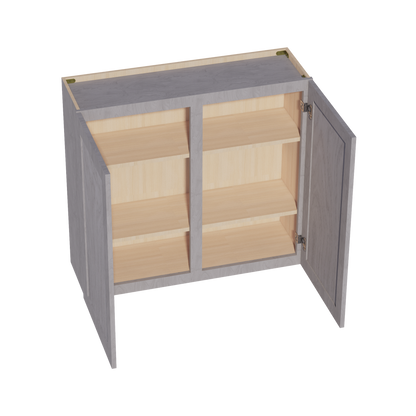 HLG-W3936: Light Gray Shaker 39"W x 36"H 2 Doors & 2 Shelves Standard Wall Cabinet