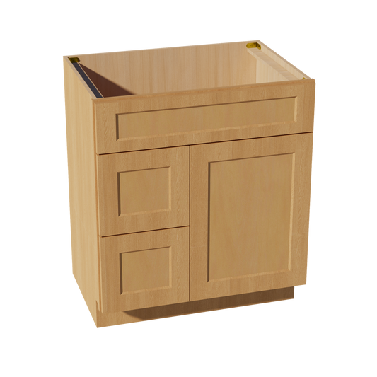 HT-VSD3021L: Timber Wood Shaker 30"W x 34-1/2"H x 21"D 1 Door & 2 Left Drawers Offset Vanity Sink Base Cabinets