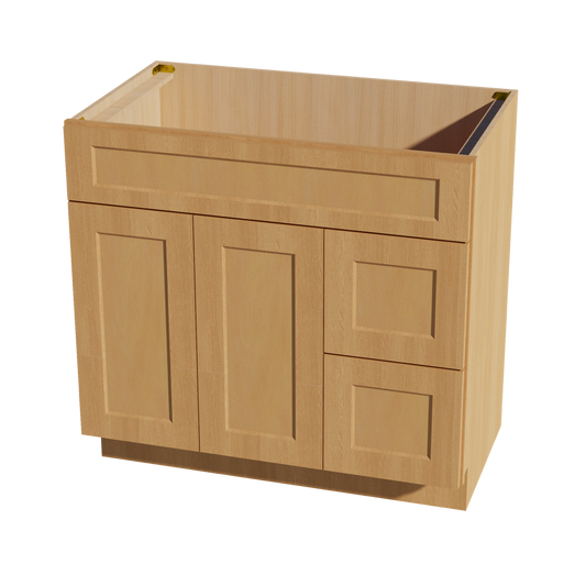 HT-VSD3621R: Timber Wood Shaker 36"W x 34-1/2"H x 21"D 2 Doors & 2 Right Drawers Offset Vanity Sink Base Cabinets