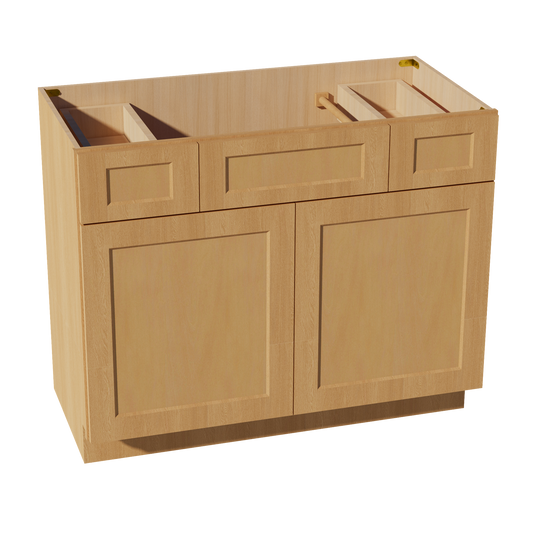 HT-VSD4221: Timber Wood Shaker  42"W x 34-1/2"H x 21"D 2 Doors, 2 Drawers & 1 False Drawer Centered Vanity Sink Base Cabinets