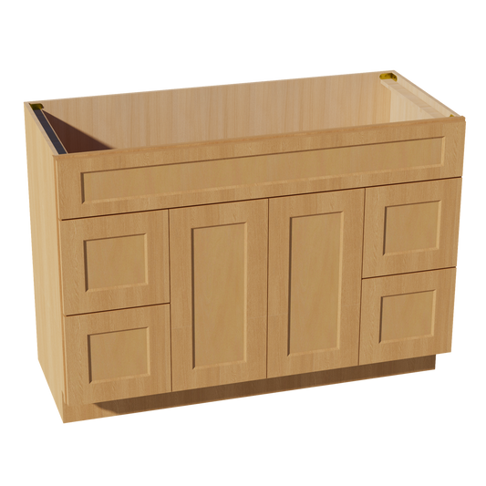 HT-VSD4821: Timber Wood Shaker 48"W x 34-1/2"H x 21"D 2 Doors, 4 Drawers & 1 False Drawer Centered Vanity Sink Base Cabinets