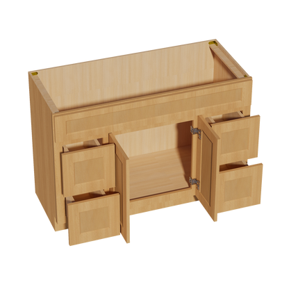 HT-VSD4821: Timber Wood Shaker 48"W x 34-1/2"H x 21"D 2 Doors, 4 Drawers & 1 False Drawer Centered Vanity Sink Base Cabinets