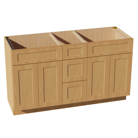 HT-VSD60DOUBLE: Timber Wood Shaker 60"W x 34-1/2"H x 21"D 4 Doors, 3 Drawers & 2 False Drawers Double Sink Vanity Base Combo Cabinets
