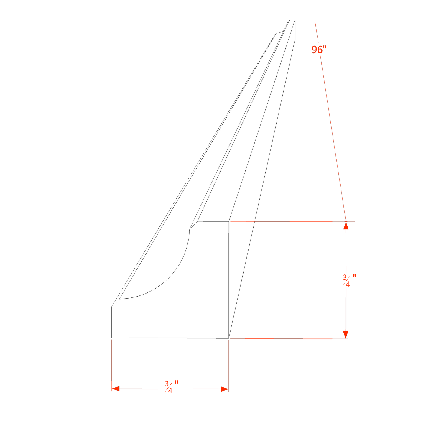 TW-ICM8: Creamy White Shaker 96"W x 3/4"H x 3/4"D Inside Corner Molding