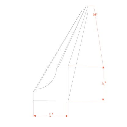 TW-ICM8: Creamy White Shaker 96"W x 3/4"H x 3/4"D Inside Corner Molding