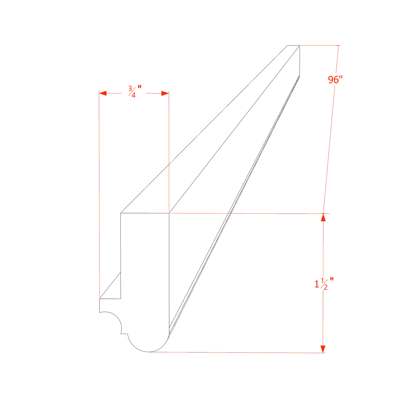 TW-LRM: Creamy White Shaker 96"W x 1-1/2"H x 3/4"D Light Rail Molding