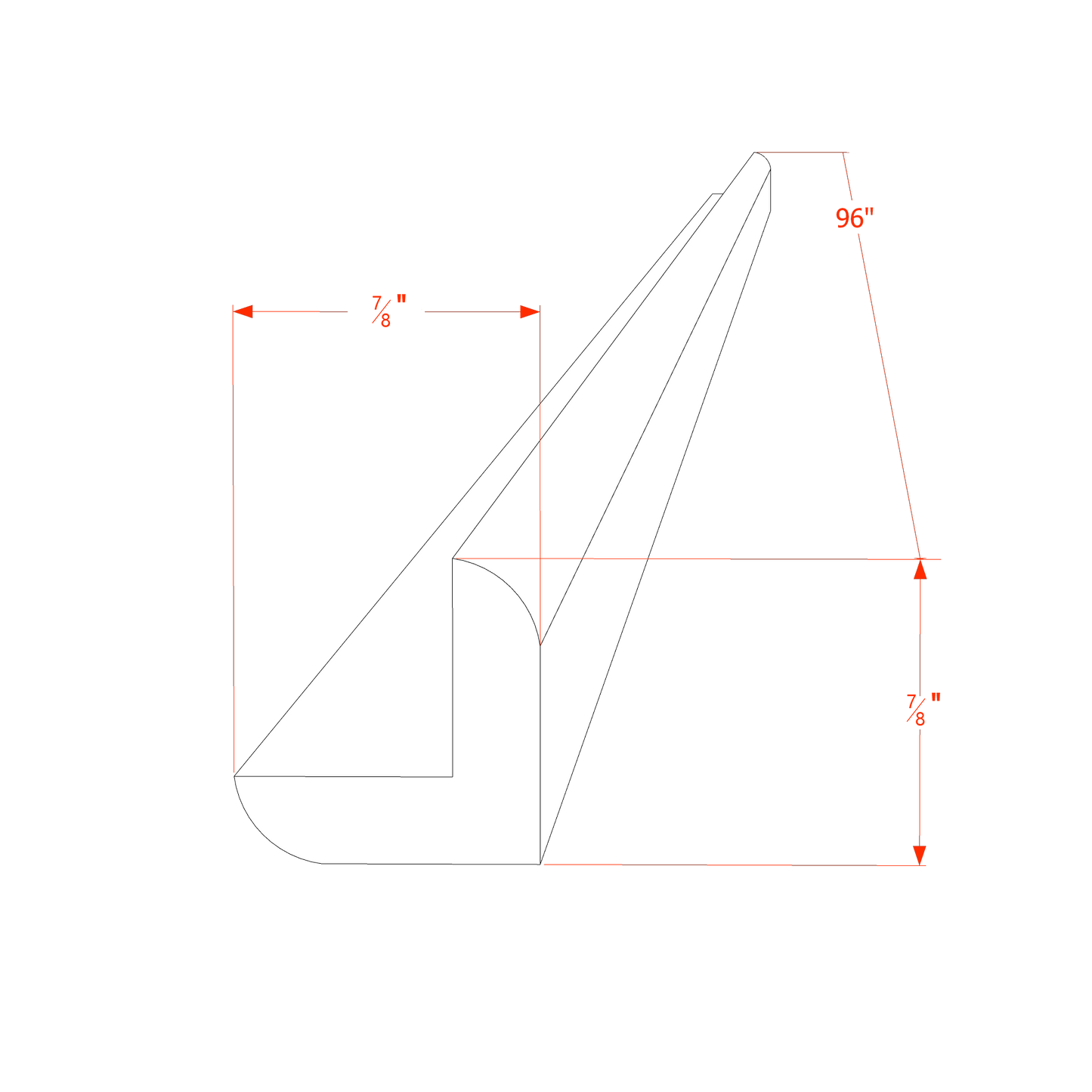 TW-OCM8: Creamy White Shaker 96"W x 7/8"H x 7/8"D Outside Corner Molding