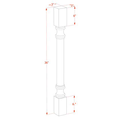 TW-RP336: Creamy White Shaker 03"W x 36"H x 03"D Round Roman Pillar