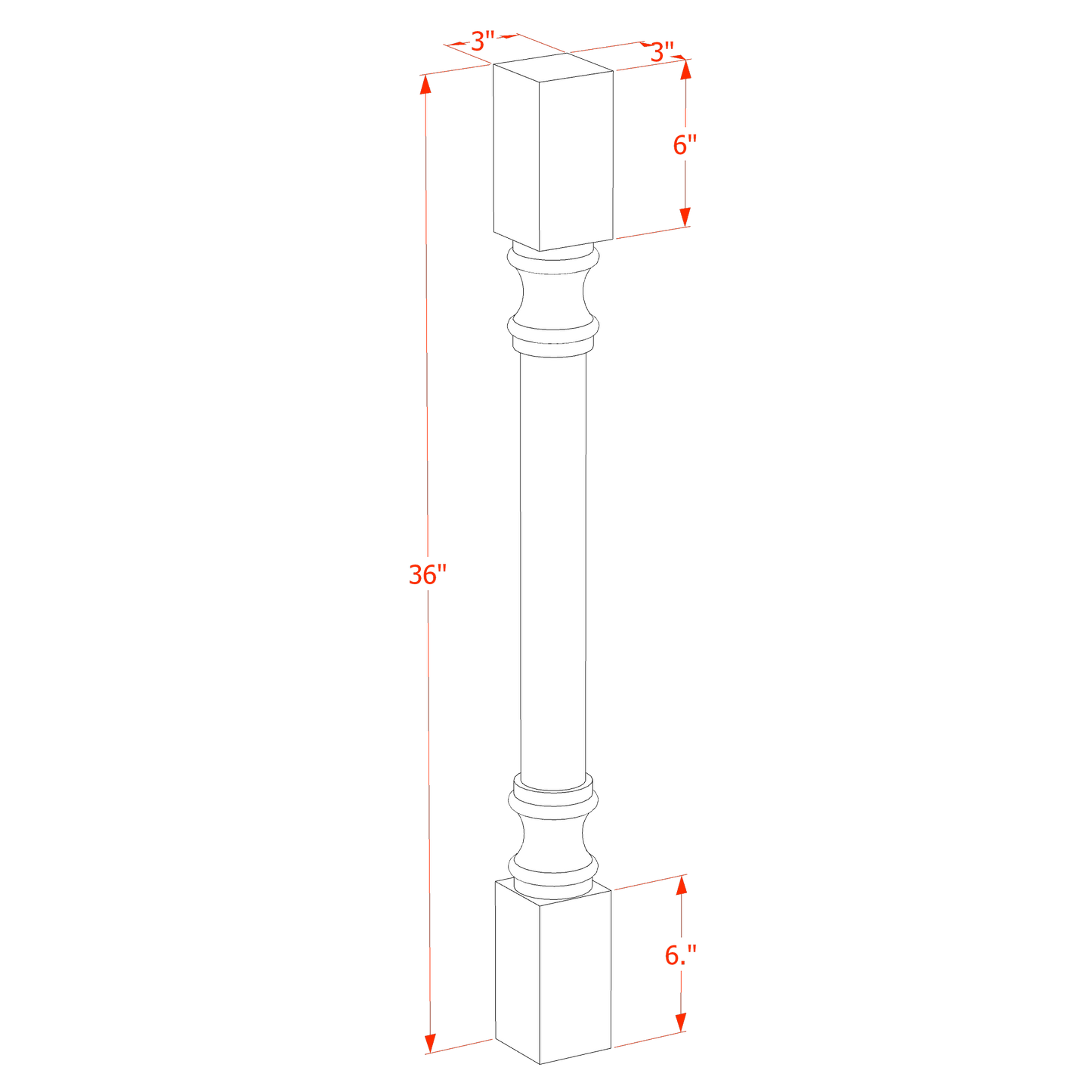 HT-RP336: Timber Wood Shaker 03"W x 36"H x 03"D Round Roman Pillar