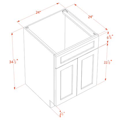 TW-SB24: Creamy White Shaker 24" 2 Doors 1 False Drawer Sink Base Cabinet