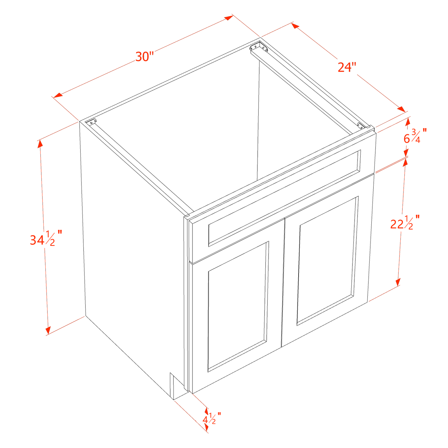 HF-SB30: Frost White Shaker 30" 2 Doors 1 False Drawer Sink Base Cabinet