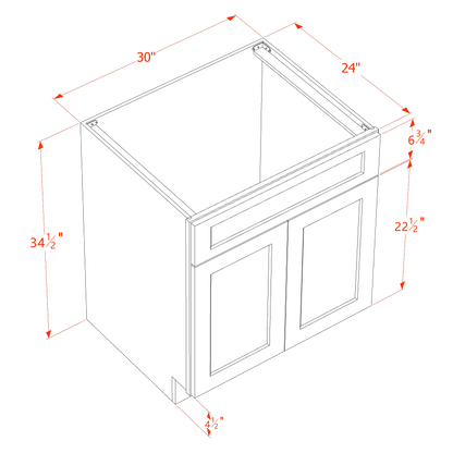 HF-SB30: Frost White Shaker 30" 2 Doors 1 False Drawer Sink Base Cabinet