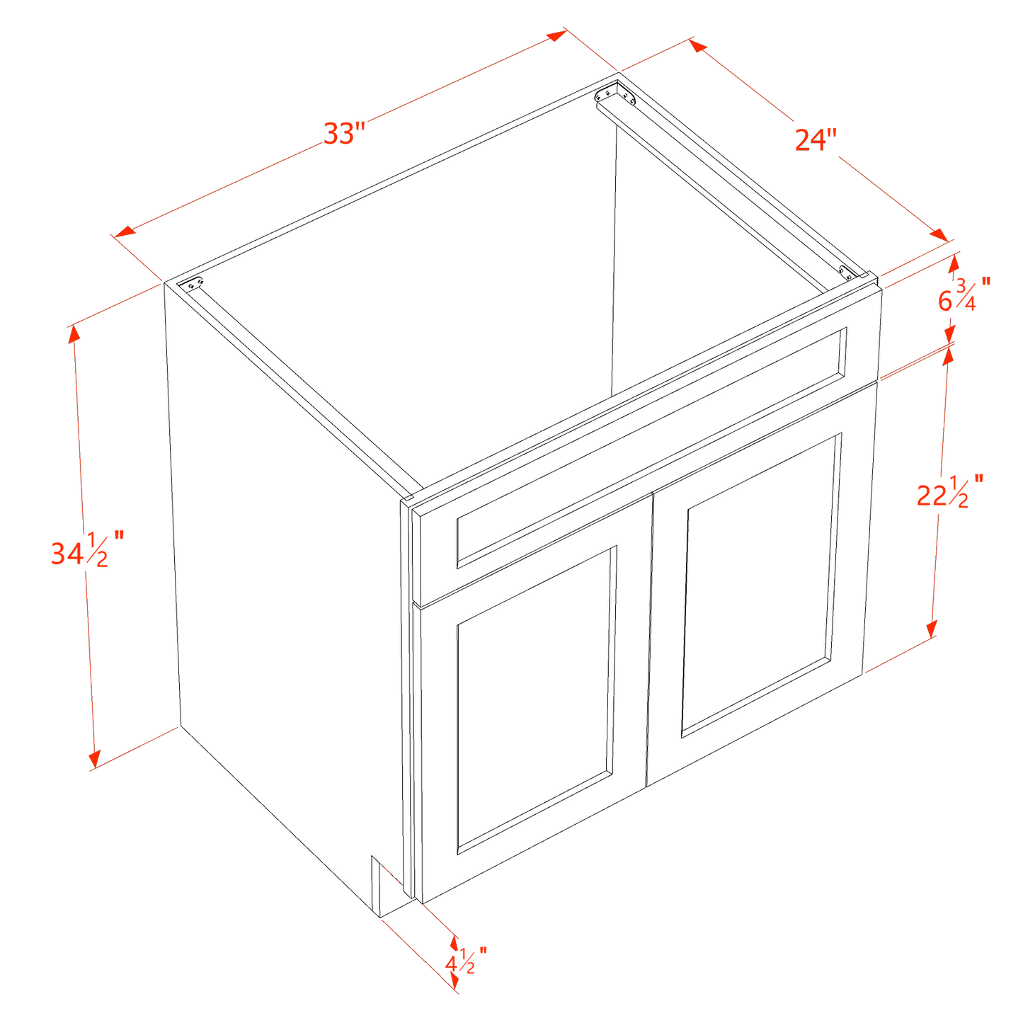 SM-SB33: Mocha Brown Slim Shaker 33" 2 Doors 1 False Drawer Sink Base Cabinet