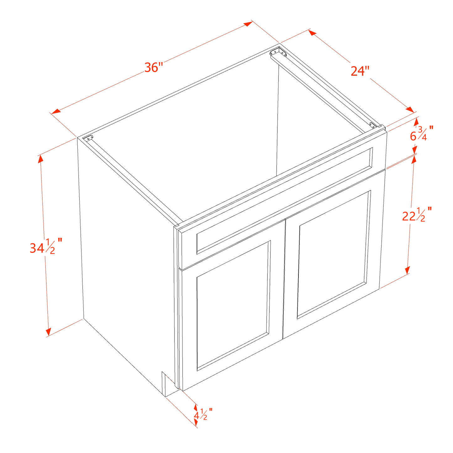 TW-SB36: Creamy White Shaker 36" 2 Doors 1 False Drawer Sink Base Cabinet